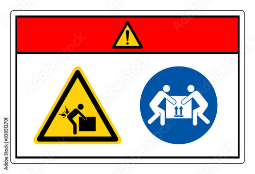 Danger Lift Hazard Use Team Lifting Required Symbol Sign,Vector Illustration, Isolated On White Background Label. EPS10