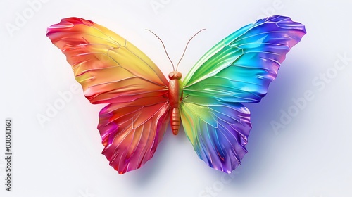 Camberwell Beauty Butterfly in bold rainbow colors with wings spread, symbolizing LGBTQIA pride and beauty photo