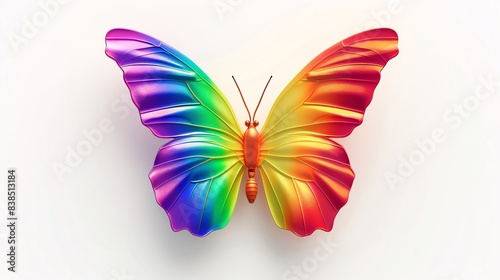 Camberwell Beauty Butterfly in bold rainbow colors with wings spread, symbolizing LGBTQIA pride and beauty photo