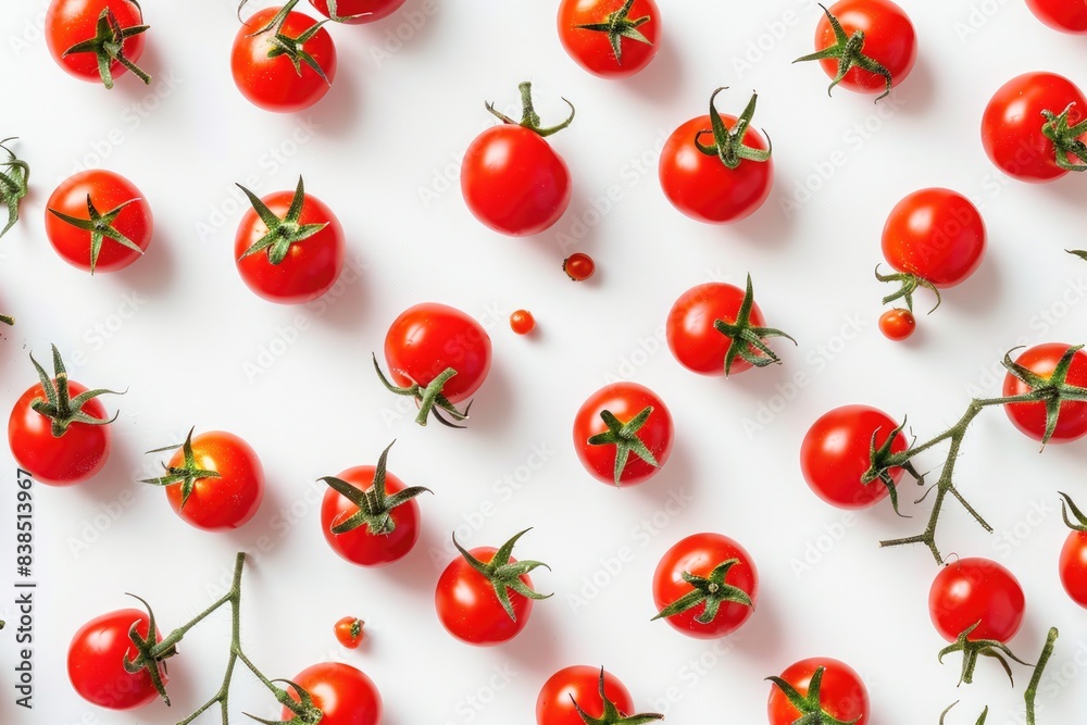 Cherry Tomatoes on White Background. Red Ripe Tomatoes Isolated, Top View Cherry Tomatoes on White Background. Red Ripe Tomatoes Isolated, Top View