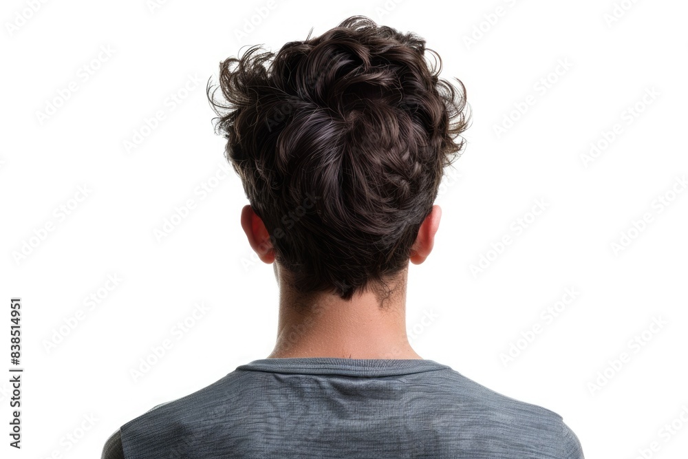 Back Of Head. Rear View of a Brunette Man Isolated on White Background