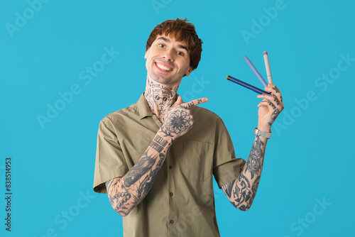 Diabetic young man pointing...