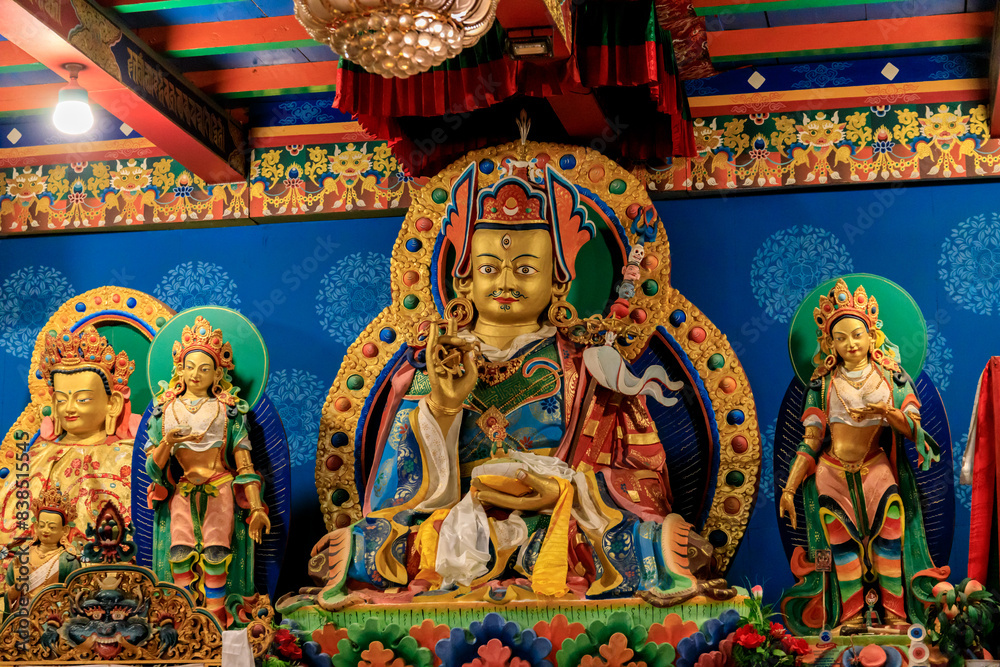custom made wallpaper toronto digitalBuddhist temple interior featuring ornate decorations, statues of buddha, and traditional architecture. Serene atmosphere with intricate details, golden accents, religious and cultural artifacts Nepal