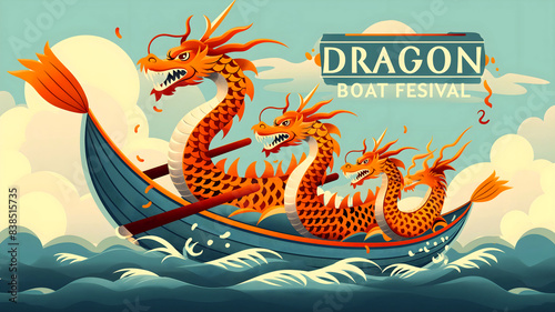 Dragon boat festival, Chinese background, ancient tradition and culture poster, template
