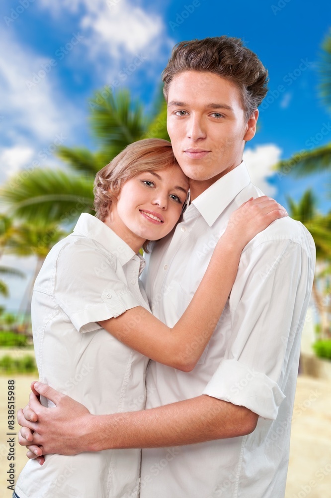 Fototapeta premium Young happy couple having fun traveling