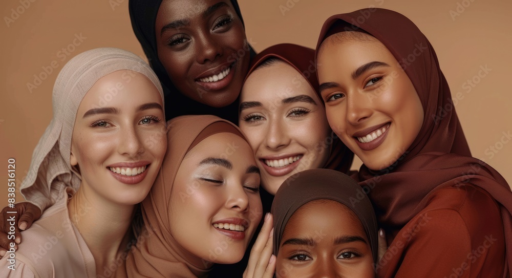 Diverse Beauty. Skincare and Diversity Celebration with Women Embracing in Studio Portrait Diverse Beauty. Skincare and Diversity Celebration with Women Embracing in Studio Portrait