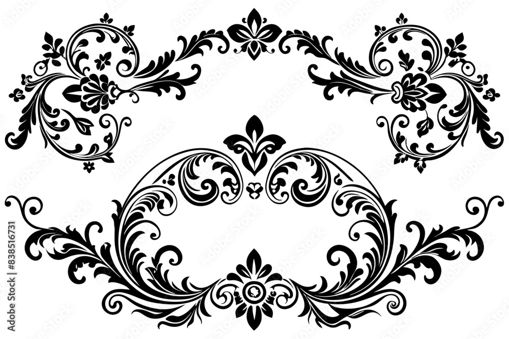 beautiful graphic with a black elegant plant ornament on an isolated background