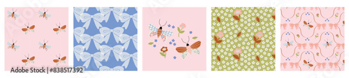 Delicate seamless pattern with butterflies in pastel colors. Hand drawn vector design.