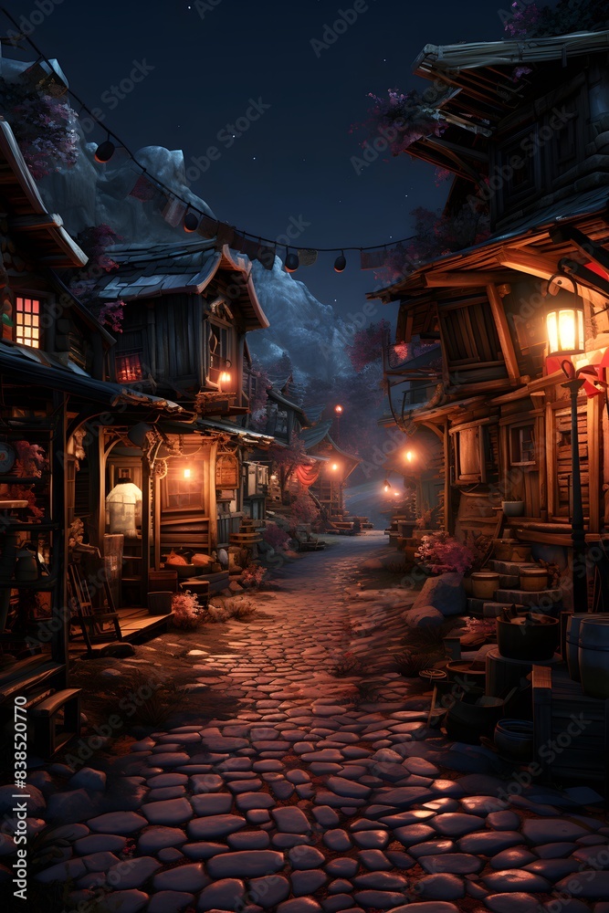 Night view of a street in the old town of Takayama, Japan