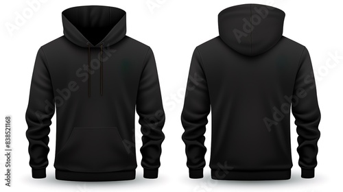 Black hoodie sweatshirt front and back template vector illustration 