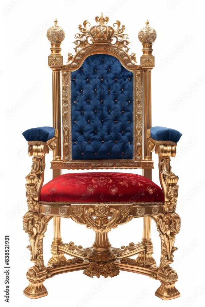 Fototapeta premium Ornate Gold And Blue Throne Chair With blue Velvet Backrest