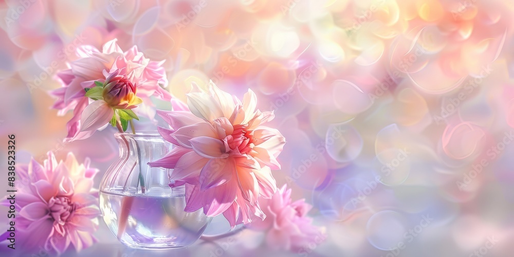 Minimalistic composition: A delicate pink flower in a small glass vase, adding a touch of violet to the drinkware. creative, gentle card, for birthday, mother's day, wedding day, copy space Minimalistic composition: A delicate pink flower in a small glass vase, adding a touch of violet to the drinkware. creative, gentle card, for birthday, mother's day, wedding day, copy space