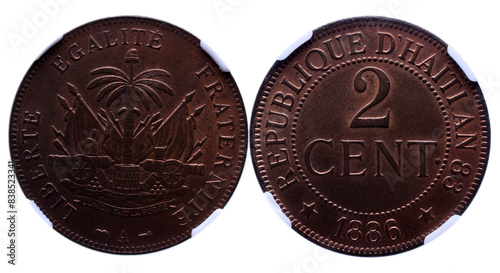 HAITI Coin. 2 Cents 1886 photo