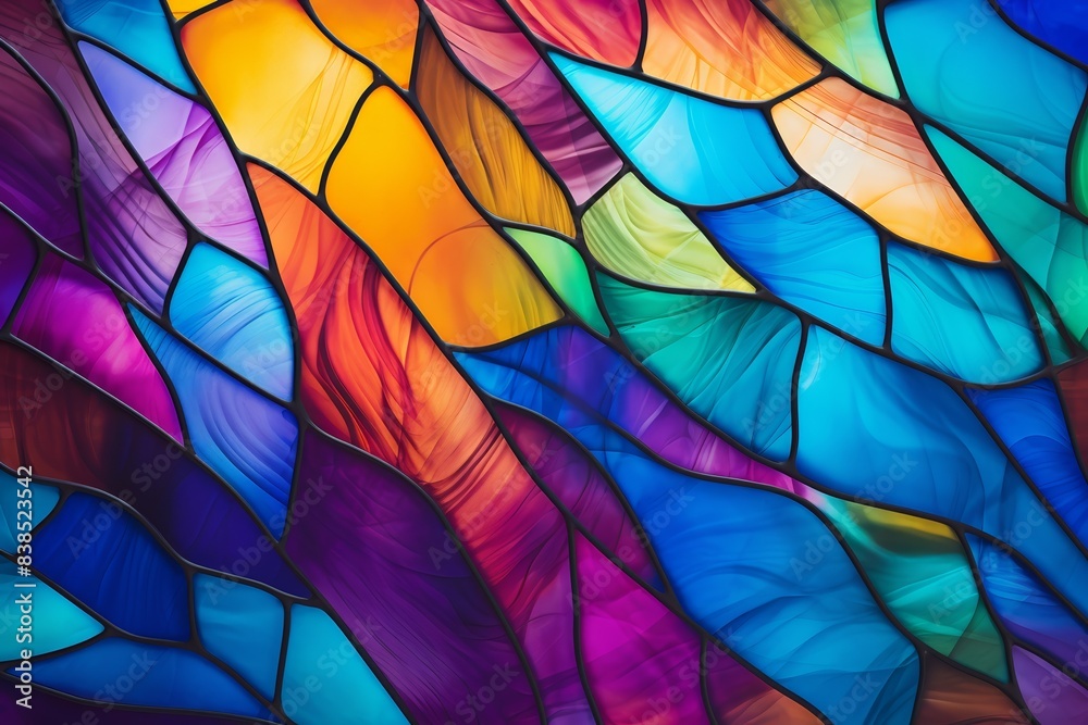 Abstract art on stained glass, vivid colors, top view, soft diffused lighting Abstract art on stained glass, vivid colors, top view, soft diffused lighting