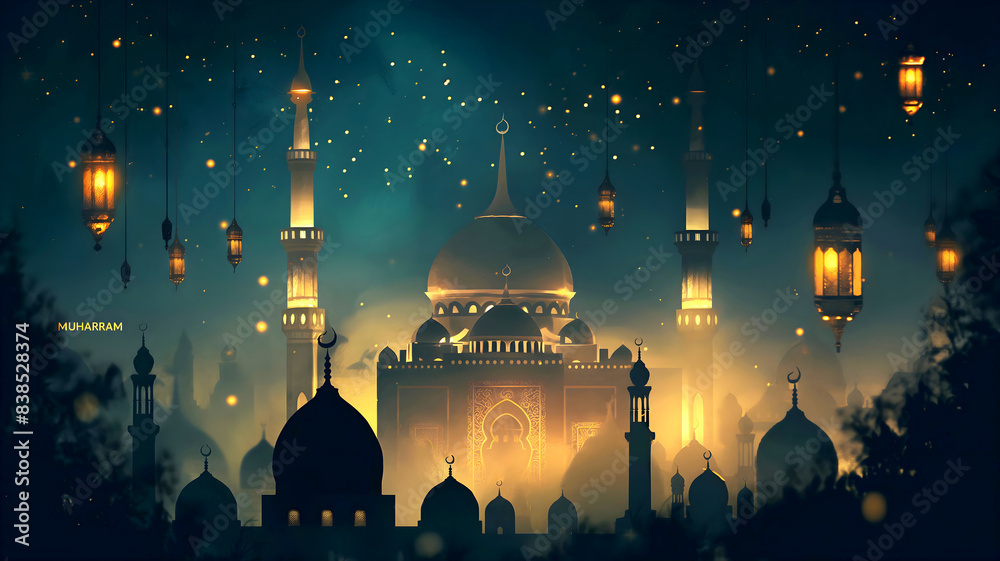 Muharram background, Islamic culture and religion, holiday, poster, template, card design