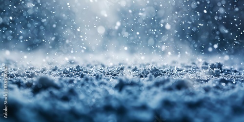 snow falling on a surface with a blurry background of snowflakes