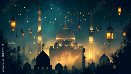 Muharram background, Islamic culture and religion, holiday, poster, template, card design