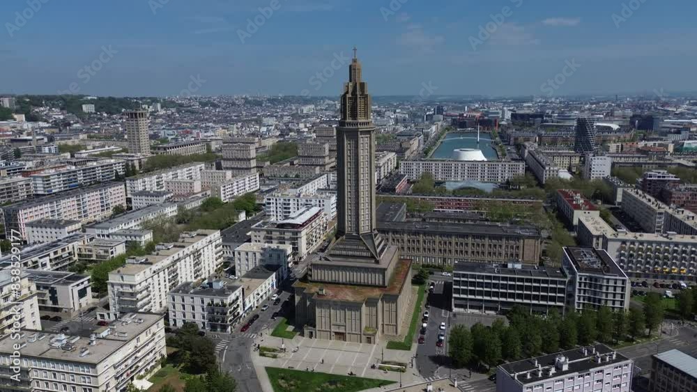 drone video Saint-Joseph church Le Havre France Europe