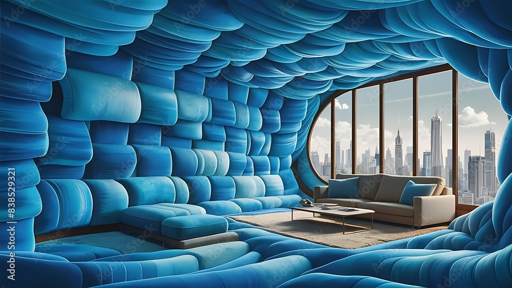 Obraz premium Floating blue fabric wallpaper
