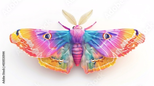 Rosy Footman Moth in a blend of rainbow colors with wings spread, celebrating LGBTQIA pride and cuteness photo