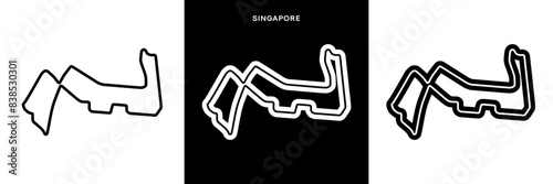 Singapore Circuit Vector. Marina Bay Singapore Circuit Race Track Illustration with Editable Stroke. Stock Vector.	