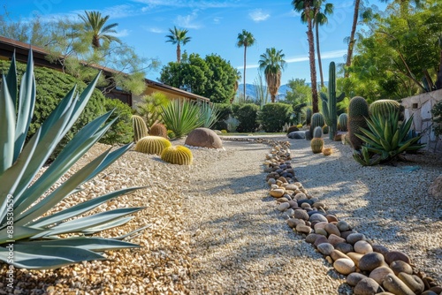 Gravel Landscaping. Desert Garden and Landscape with Succulent and Cactus in Arid Climate