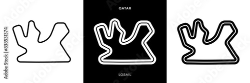 Losail Circuit Vector. Qatar Circuit Race Track Illustration with Editable Stroke. Stock Vector.	