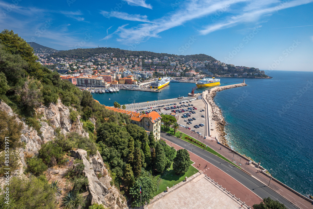 Fototapeta premium The elevated view on the port of Nice - Cote D'Azur, France