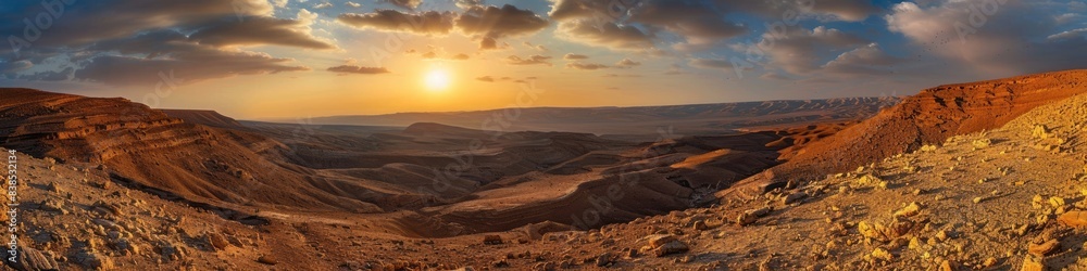Israel Desert. Majestic Sunset Over Negev Canyon Landscape in Bright Daylight Israel Desert. Majestic Sunset Over Negev Canyon Landscape in Bright Daylight