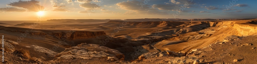 Israel Desert. Majestic Landscape of Negev Canyon with Sandstone Rock Formation at Bright Daylight