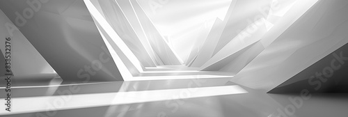 A white and black abstract image of a hallway with some light coming through, AI