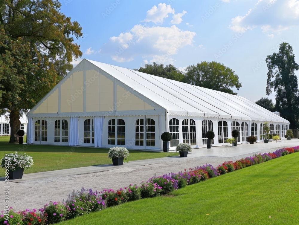 Fototapeta premium Large Events: Entertainment Tent for White Wedding Ceremonies and Celebrations