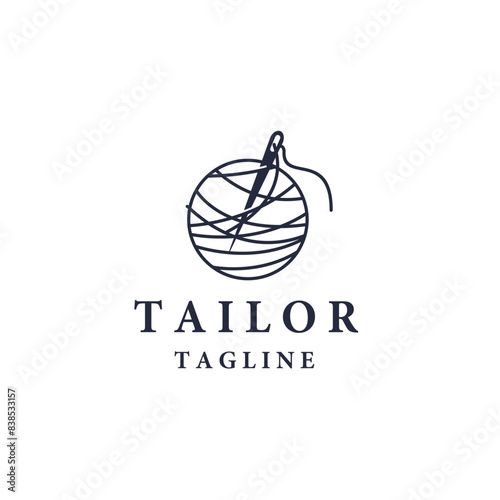 sewing thread and needle collection or tailor logo symbol icon template