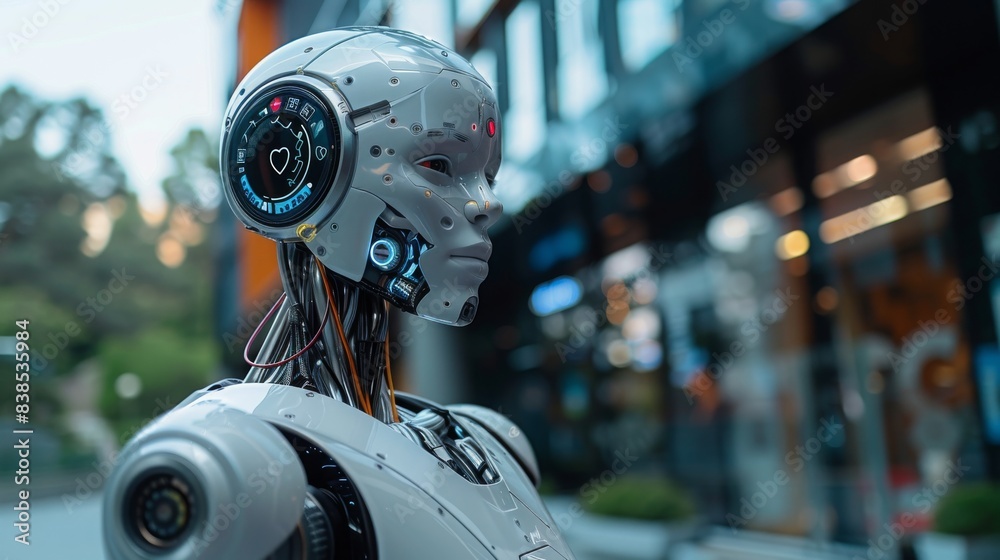 A close-up image of a medical robot, designed to help doctors diagnose medical conditions. The robots face is visible, and it appears to be looking off to the side. A close-up image of a medical robot, designed to help doctors diagnose medical conditions. The robots face is visible, and it appears to be looking off to the side.