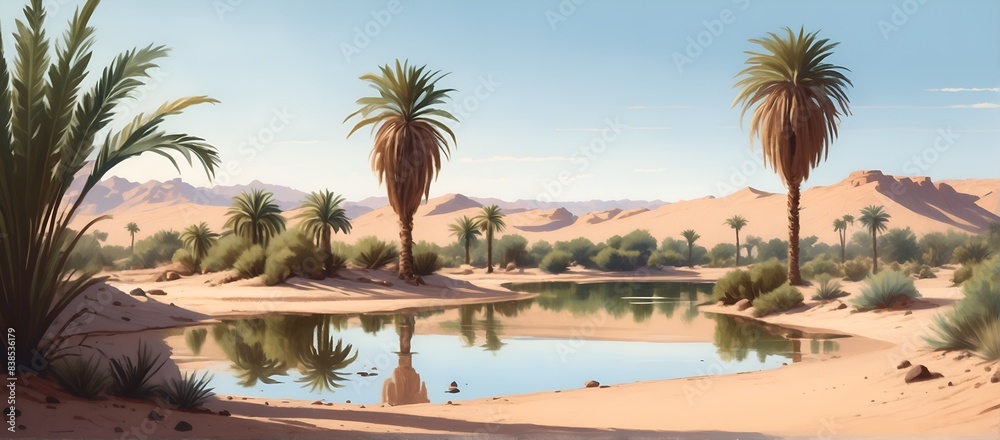 Desert oasis with palms nature landscape
