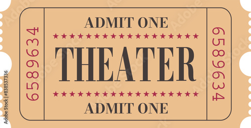 Retro theater ticket template. Admit one. Vector illustration