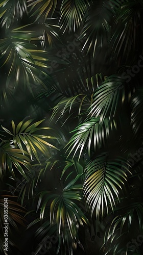 Beautiful nature background of vertical garden with tropical green leaf. Mural wallpaper. AI generated illustration