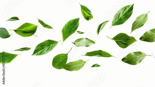 green tea leaves and white background © Ege