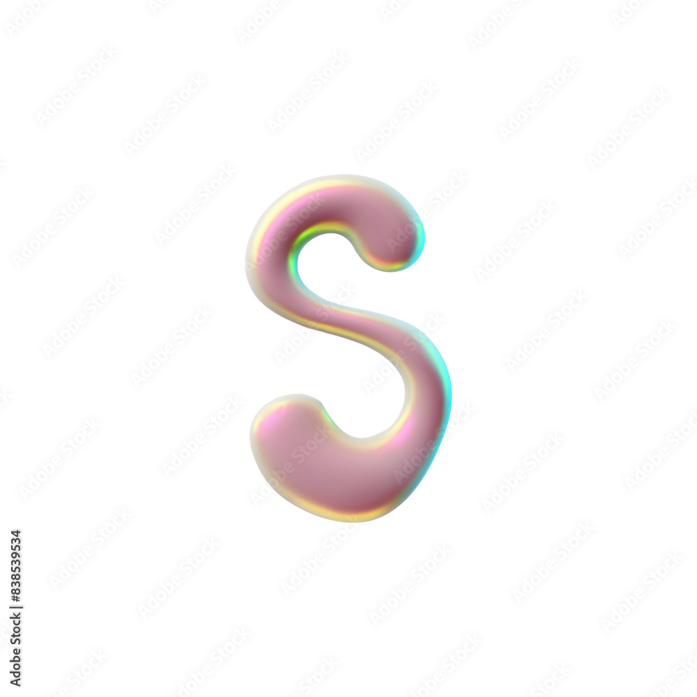 3D glossy plastic pink Y2K font capital letter S, liquid surface holographic reflection, vector volume spilled polish 3D glossy plastic pink Y2K font capital letter S, liquid surface holographic reflection, vector volume spilled polish