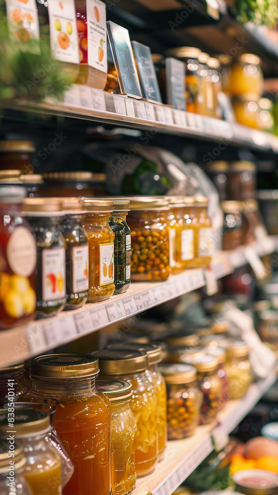 Organic Jars and Bottles Displayed in Grocery Store Aisle