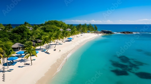 Panorama of beautiful tropical beach with turquoise water and white sand