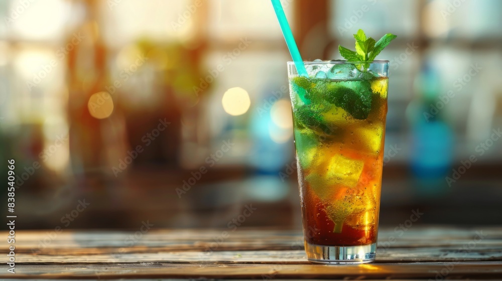 A glass of a drink with ice and mint leaves on top, AI A glass of a drink with ice and mint leaves on top, AI
