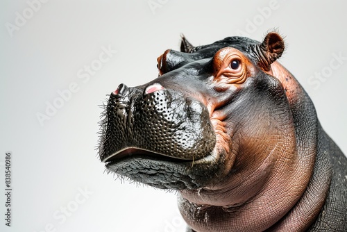 Mystic portrait of Pygmy Hippopotamus studio, copy space on right side, Anger, Menacing, Headshot, Close-up View Isolated on white background © Tebha Workspace
