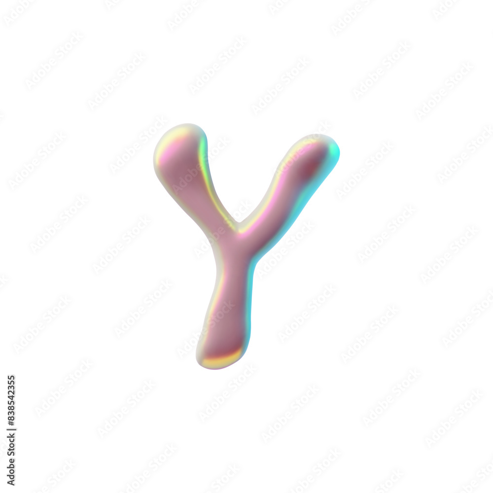 3D Y2K font glossy plastic pink letter Y, liquid surface holographic reflection, vector realistic volume spilled polish 3D Y2K font glossy plastic pink letter Y, liquid surface holographic reflection, vector realistic volume spilled polish