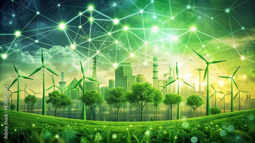 Abstract background of green energy sustainable industry with generative technology, esg, green energy, sustainable, industry, background, generative AI, technology, abstract, environment © Sompong