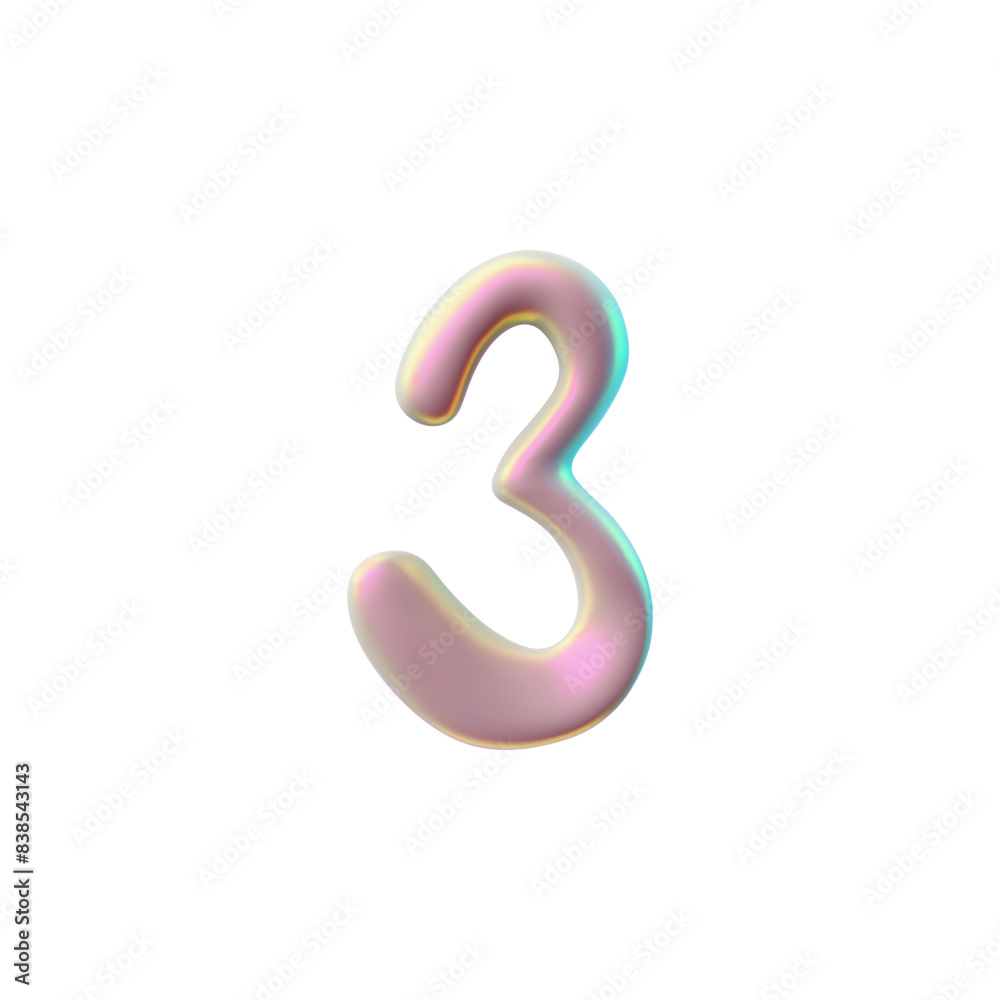 Naklejka premium Vector 3D digit 3 in holographic pink color with a rainbow gradient on a white background
