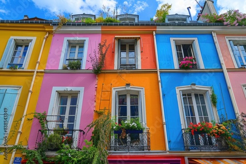 Paris Streets. Beautiful Colored Houses in Rue Cremieux, France photo