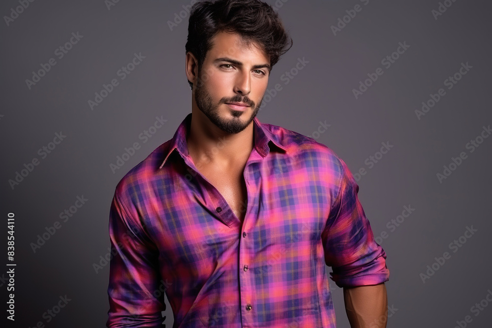 Confident Arab Man in Plaid Shirt with Stylish Beard Confident Arab Man in Plaid Shirt with Stylish Beard