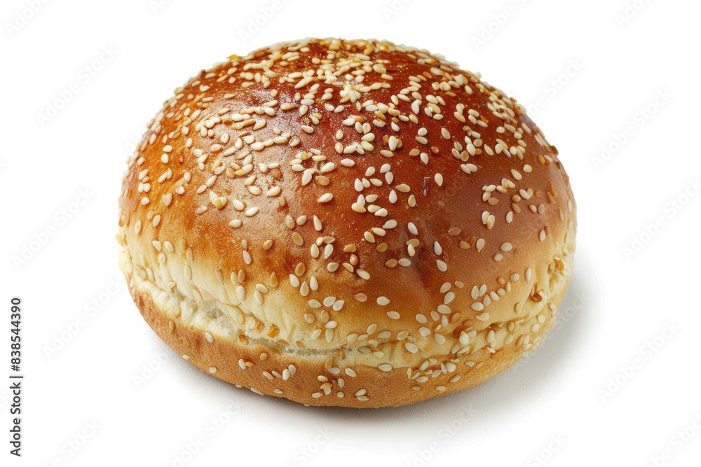 Sesame Seed Bun Burger. Fresh Hamburger Bun Isolated on White Background with Cheeseburger and Sandwich Ingredients Sesame Seed Bun Burger. Fresh Hamburger Bun Isolated on White Background with Cheeseburger and Sandwich Ingredients