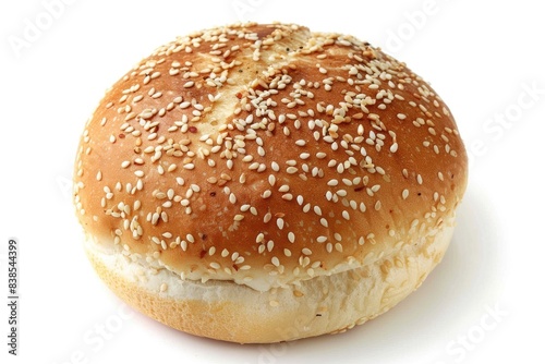Sesame Seed Bun. Fresh Hamburger Burger Bun Isolated on White Background with Cheese. Top View